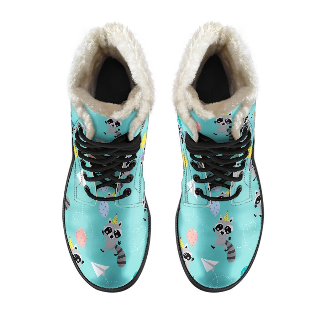 Birthday Raccoon Pattern Print Comfy Winter Boots-grizzshop