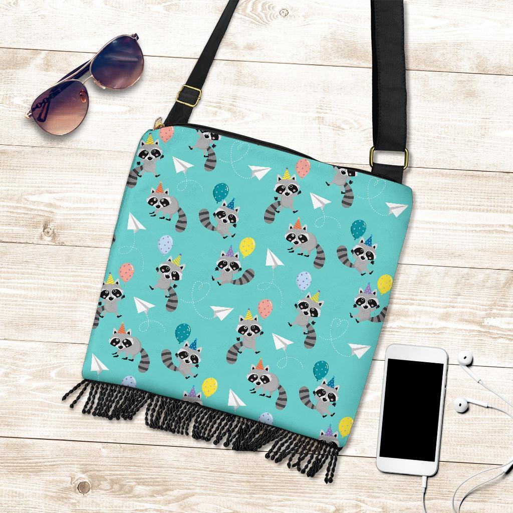 Birthday Raccoon Pattern Print Crossbody Bags-grizzshop