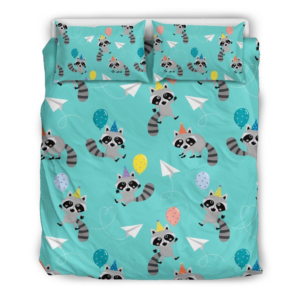 Birthday Raccoon Pattern Print Duvet Cover Bedding Set-grizzshop