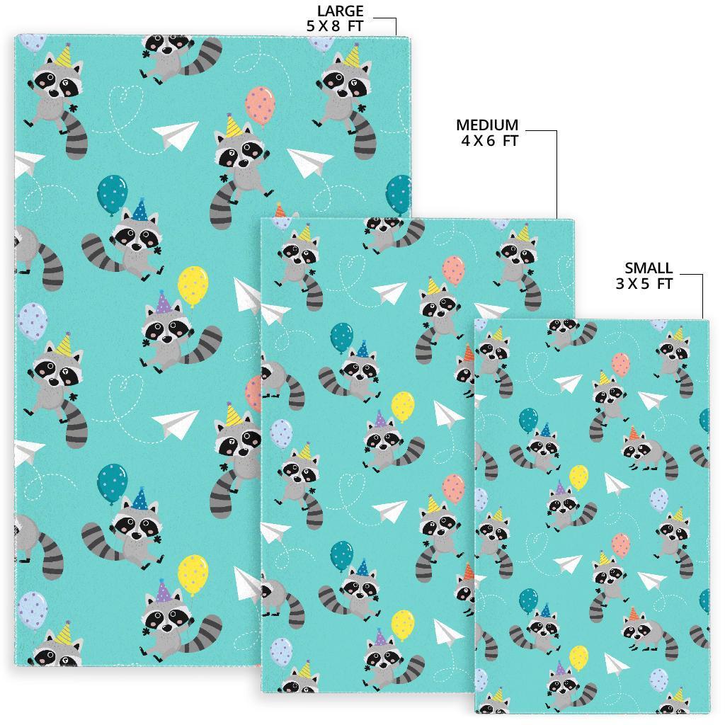 Birthday Raccoon Pattern Print Floor Mat-grizzshop