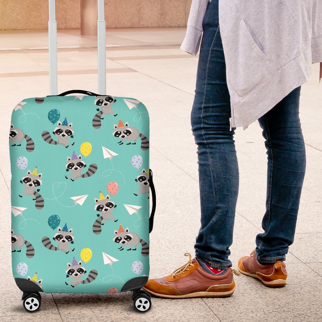 Birthday Raccoon Pattern Print Luggage Cover Protector-grizzshop