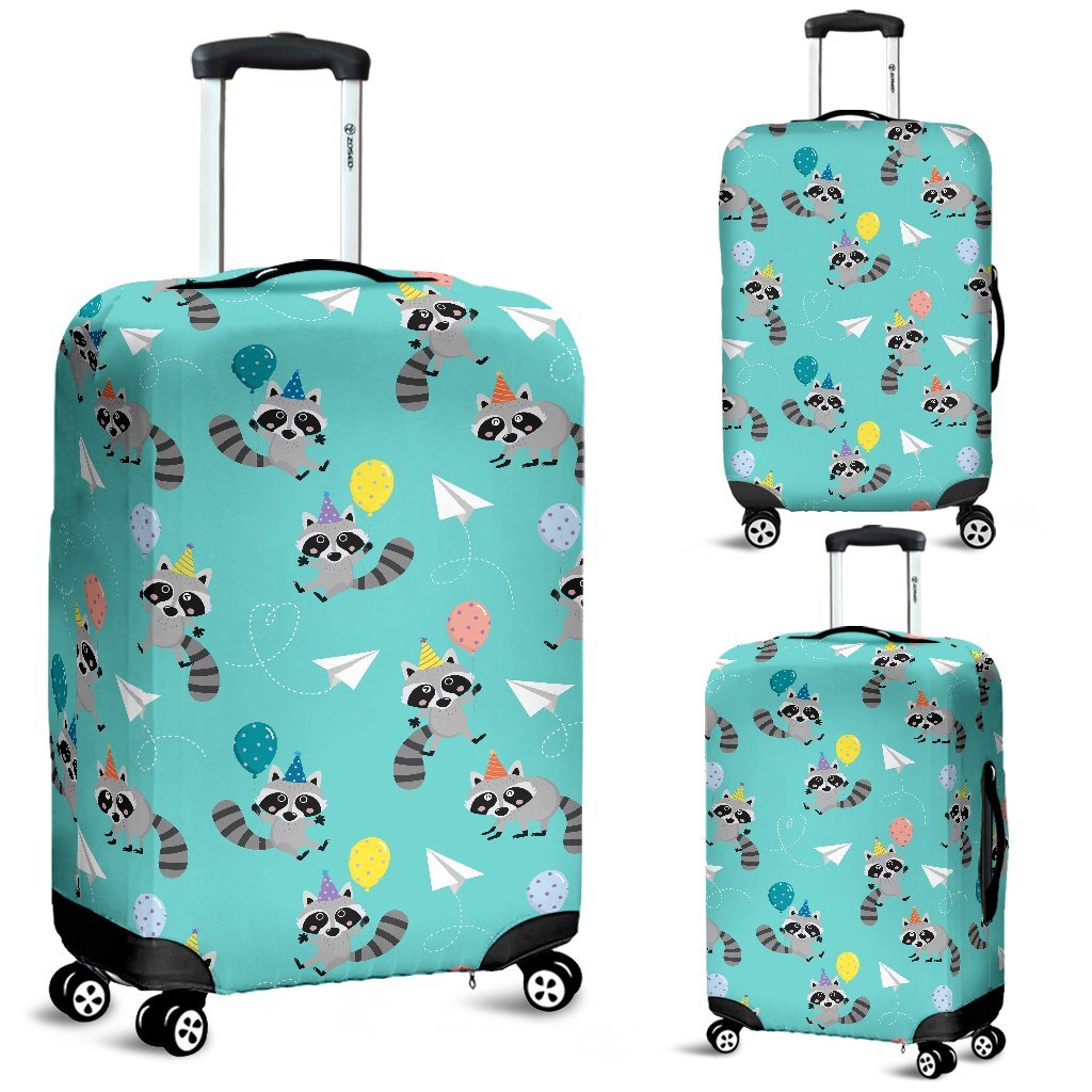 Birthday Raccoon Pattern Print Luggage Cover Protector-grizzshop