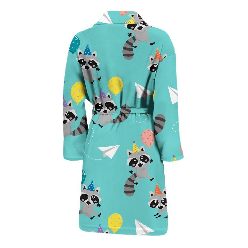 Birthday Raccoon Pattern Print Men Long Robe-grizzshop