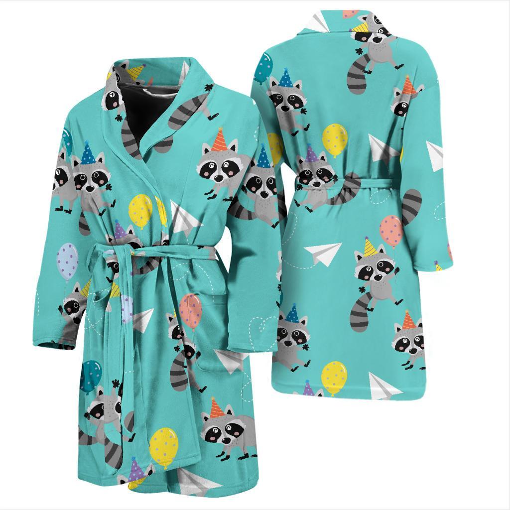 Birthday Raccoon Pattern Print Men Long Robe-grizzshop