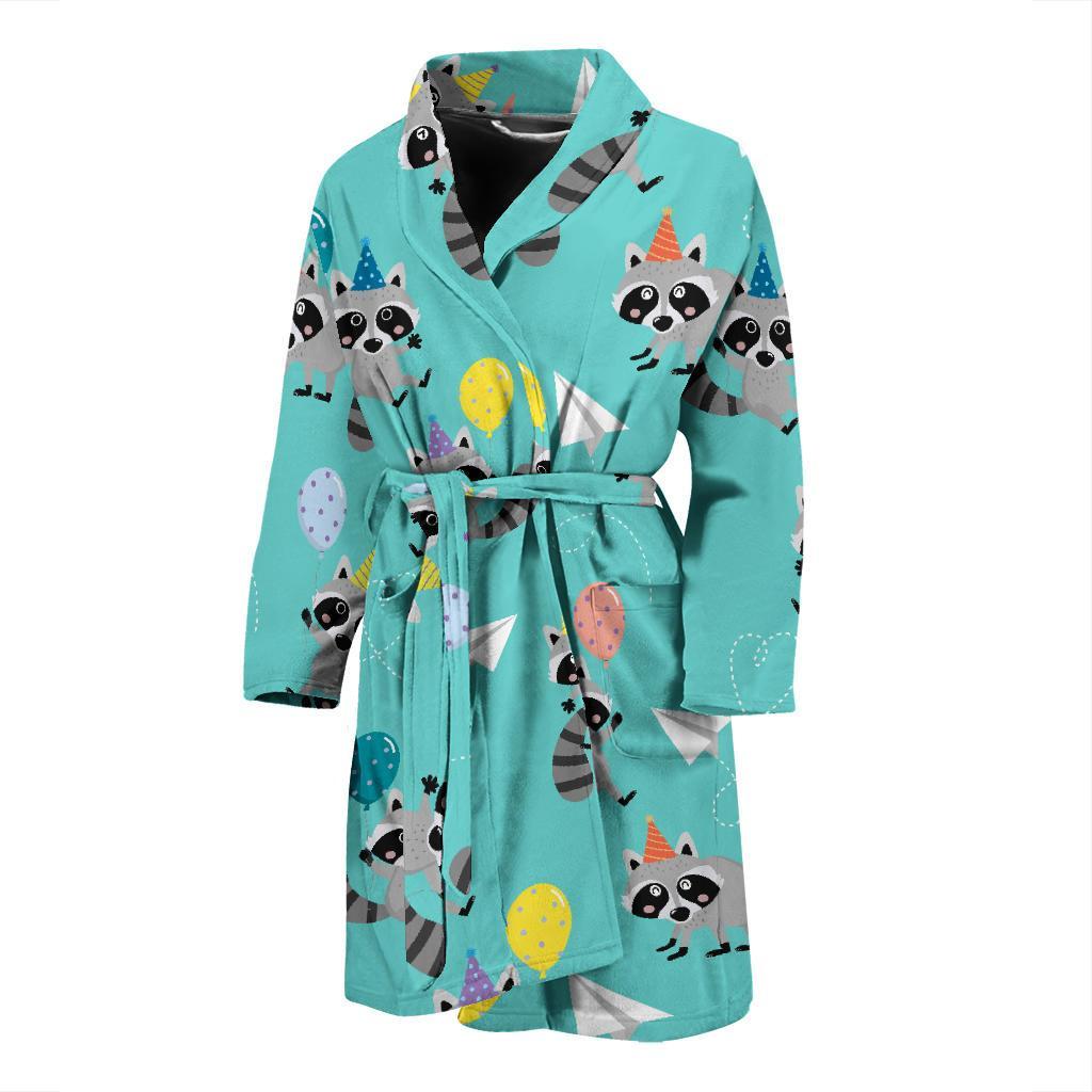 Birthday Raccoon Pattern Print Men Long Robe-grizzshop