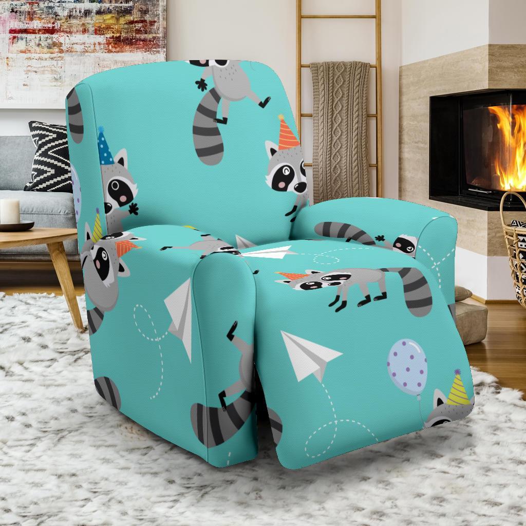 Birthday Raccoon Pattern Print Recliner Cover-grizzshop