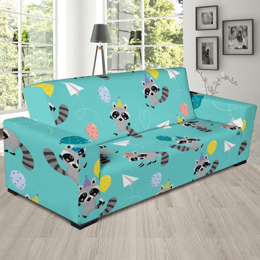 Birthday Raccoon Pattern Print Sofa Covers-grizzshop