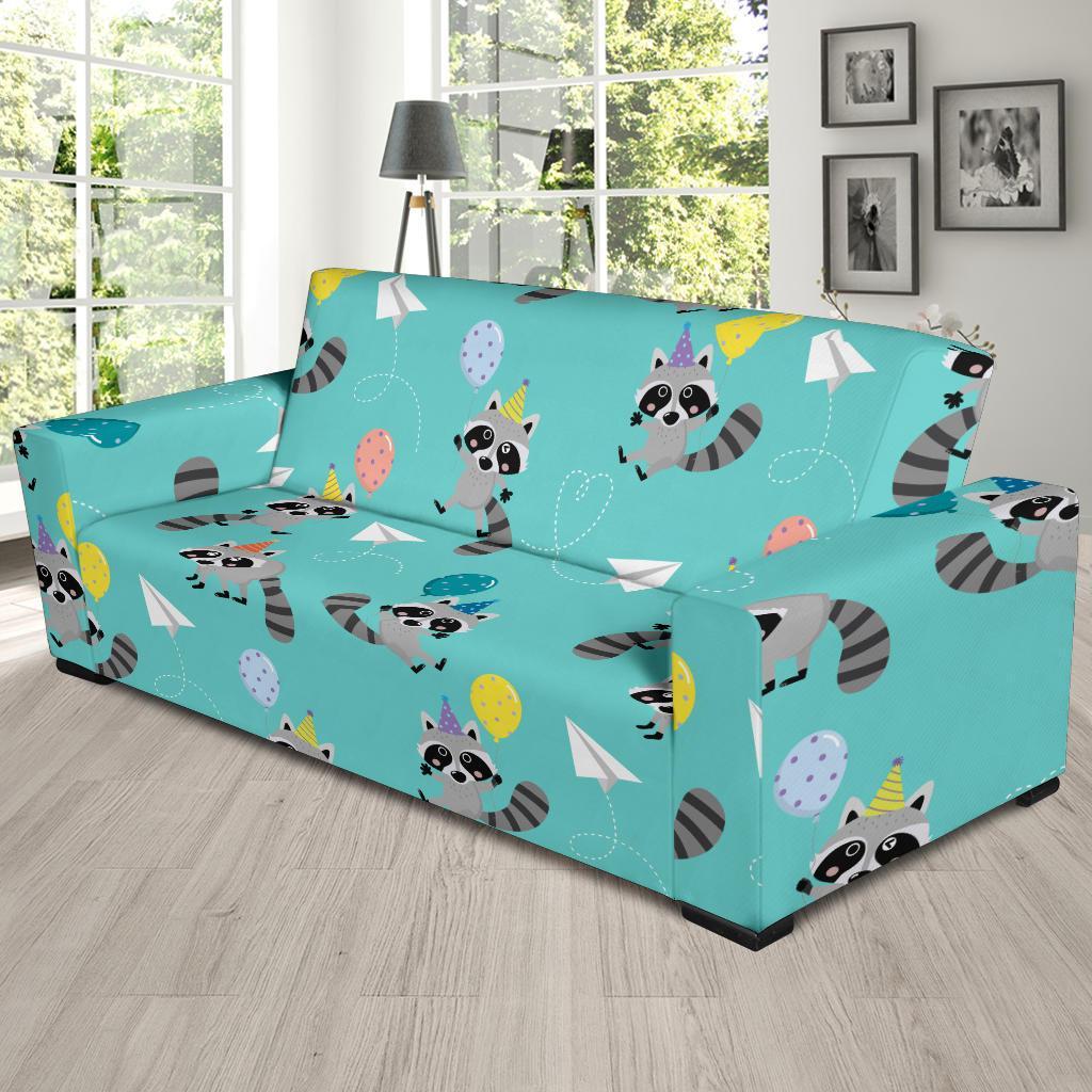 Birthday Raccoon Pattern Print Sofa Covers-grizzshop