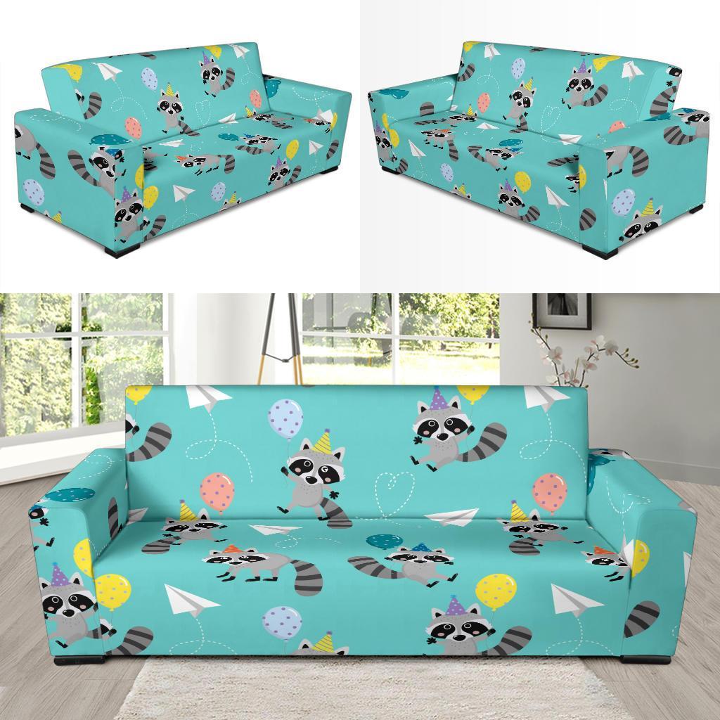 Birthday Raccoon Pattern Print Sofa Covers-grizzshop