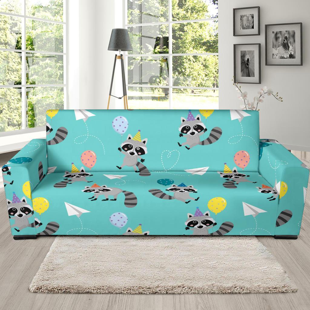 Birthday Raccoon Pattern Print Sofa Covers-grizzshop