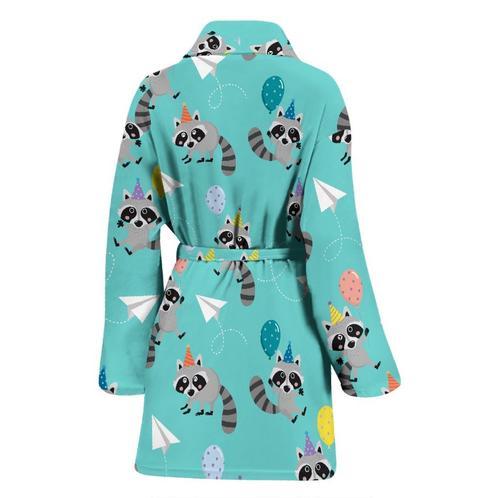 Birthday Raccoon Pattern Print Women Long Robe-grizzshop