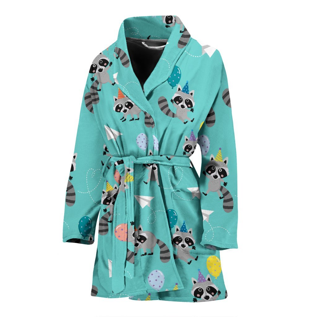 Birthday Raccoon Pattern Print Women Long Robe-grizzshop