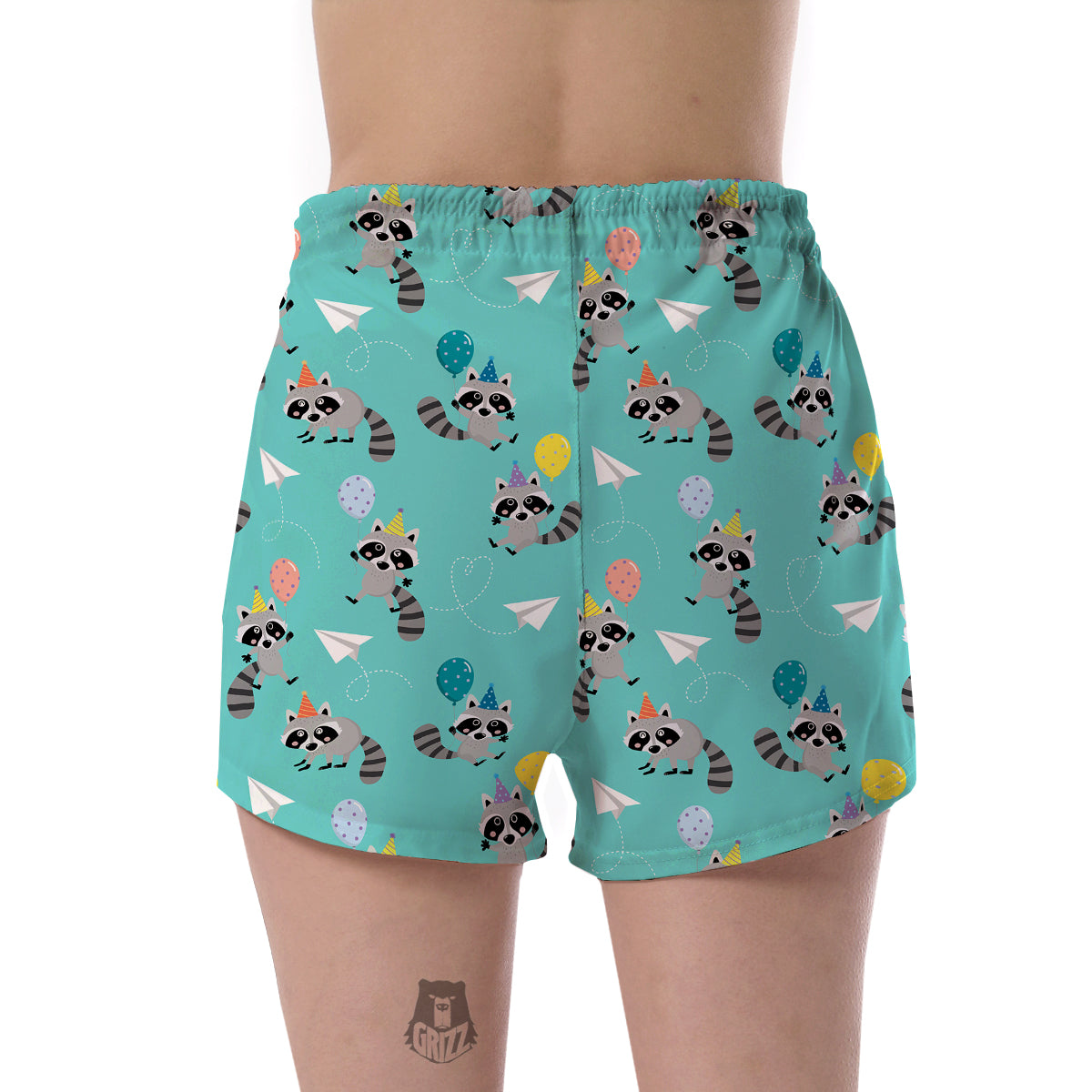 Birthday Raccoon Pattern Print Women's Shorts-grizzshop