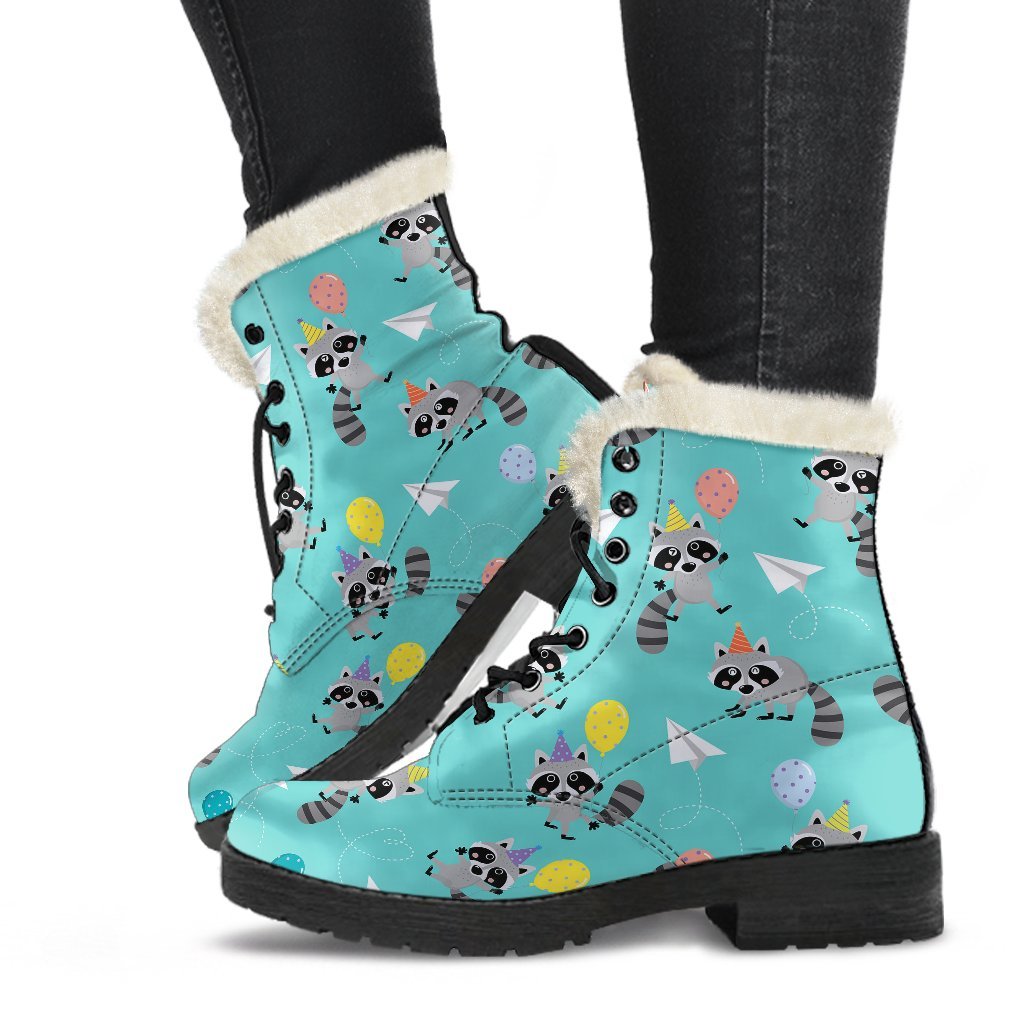 Birthday Raccoon Pattern Print Comfy Winter Boots-grizzshop