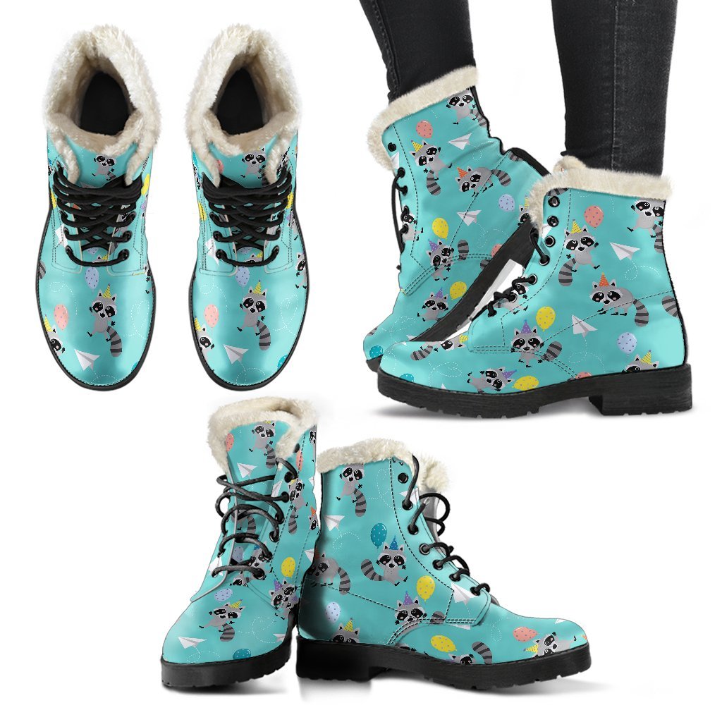 Birthday Raccoon Pattern Print Comfy Winter Boots-grizzshop
