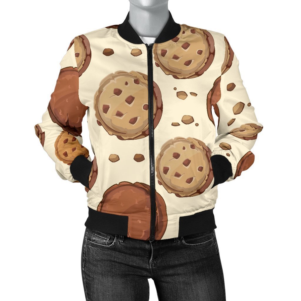 Biscuit Cookie Pattern Print Women Casual Bomber Jacket-grizzshop