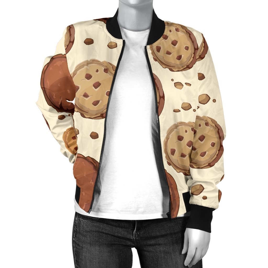 Biscuit Cookie Pattern Print Women Casual Bomber Jacket-grizzshop