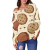 Biscuit Cookie Pattern Print Women Off Shoulder Sweatshirt-grizzshop