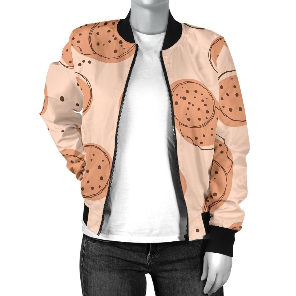 Biscuit Cookie Print Pattern Women Casual Bomber Jacket-grizzshop