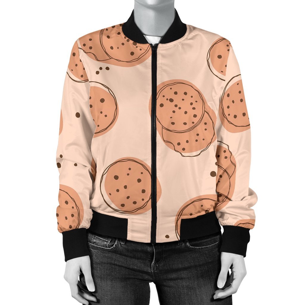 Biscuit Cookie Print Pattern Women Casual Bomber Jacket-grizzshop
