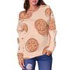 Biscuit Cookie Print Pattern Women Off Shoulder Sweatshirt-grizzshop