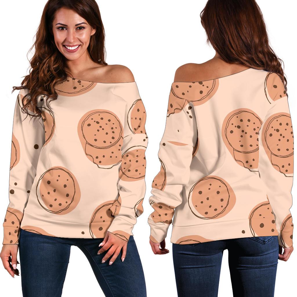 Biscuit Cookie Print Pattern Women Off Shoulder Sweatshirt-grizzshop