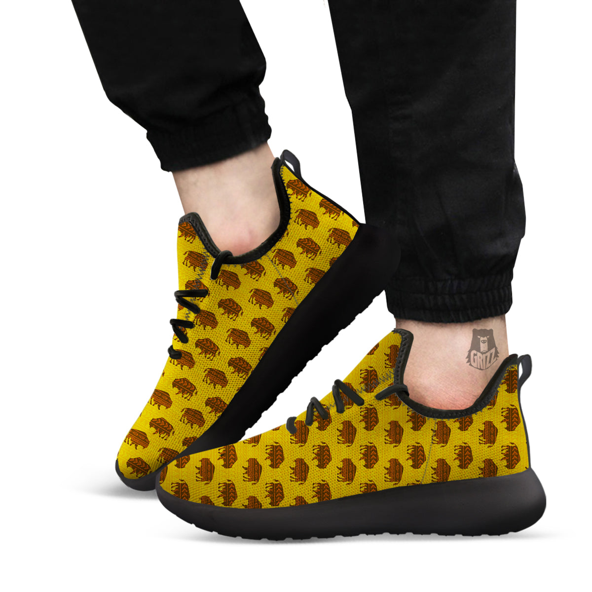 Bison Aztec Print Pattern Black Athletic Shoes-grizzshop