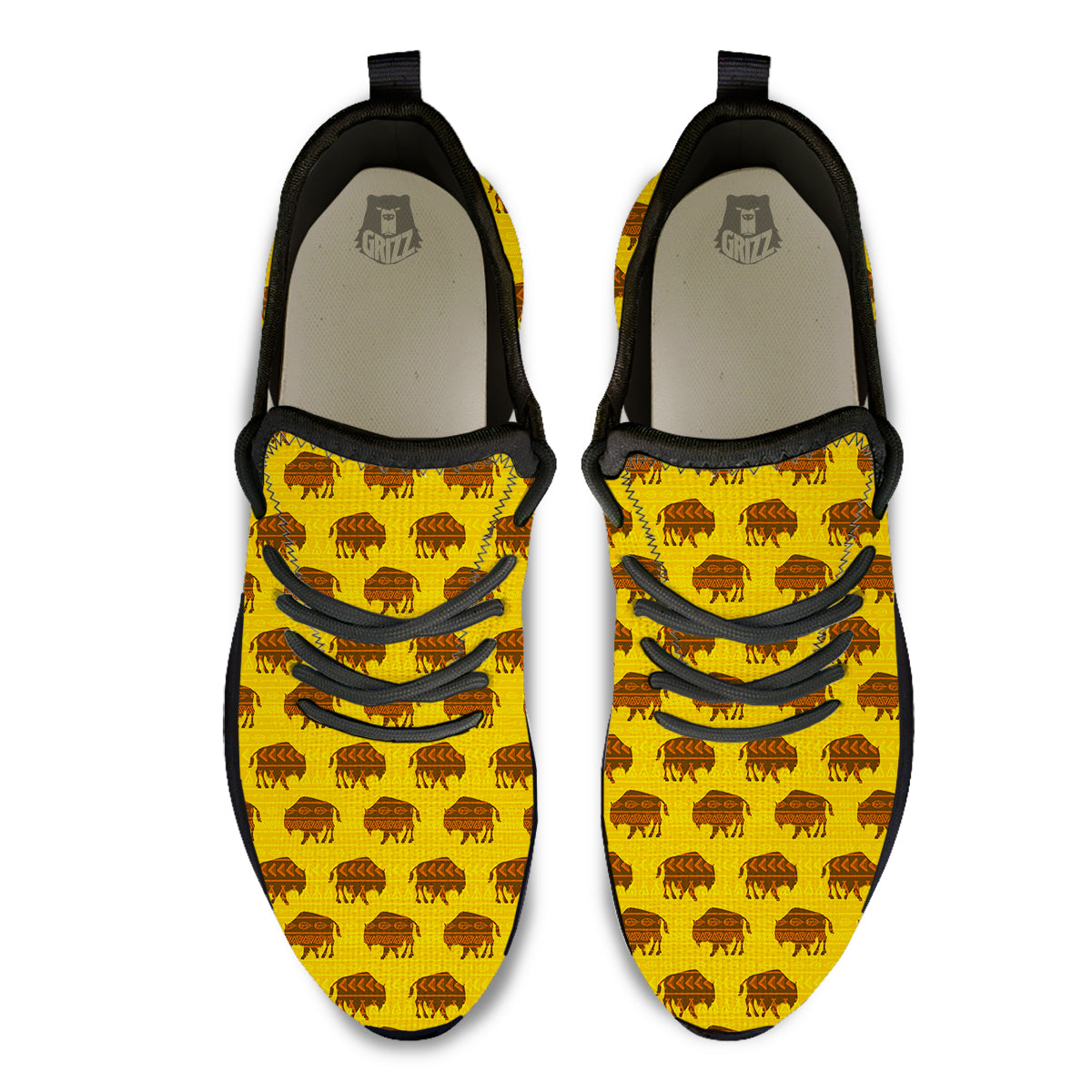 Bison Aztec Print Pattern Black Athletic Shoes-grizzshop