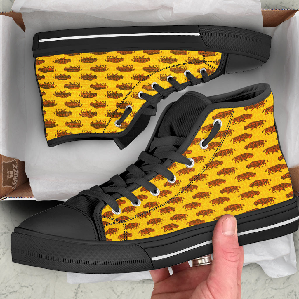 Bison Aztec Print Pattern Black High Top Shoes-grizzshop