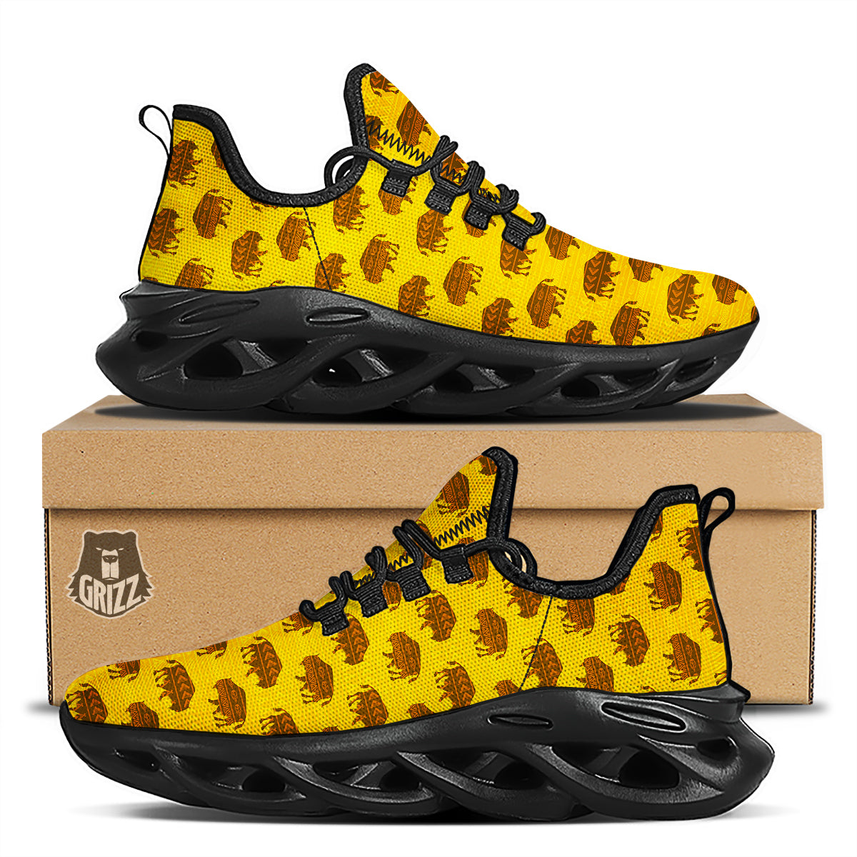 Bison Aztec Print Pattern Black Running Shoes-grizzshop