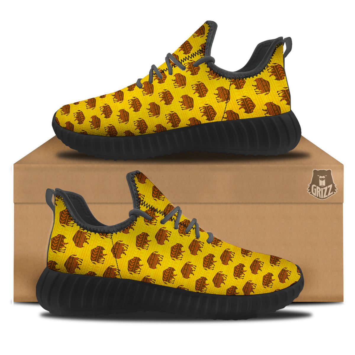 Bison Aztec Print Pattern Black Walking Shoes-grizzshop