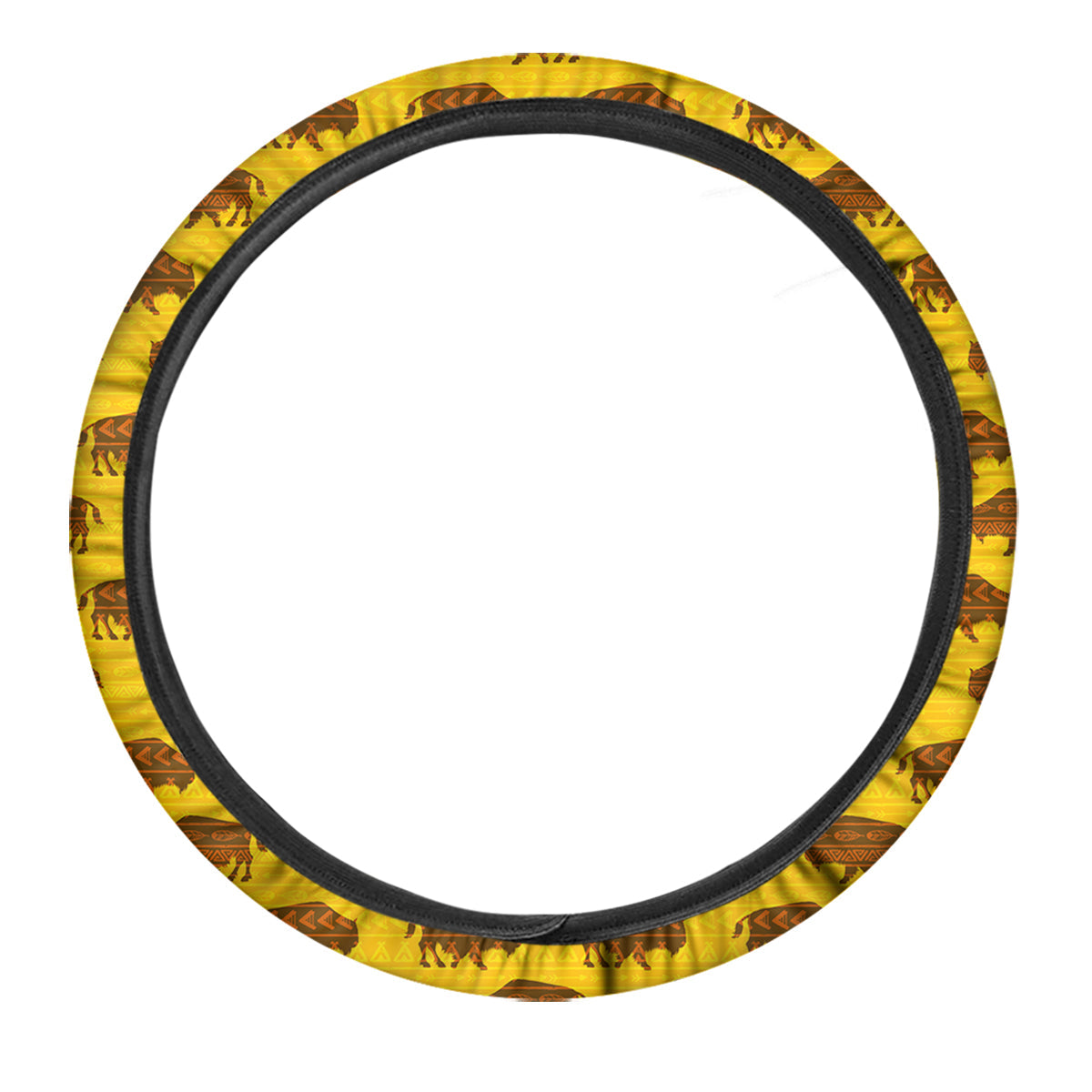 Bison Aztec Print Pattern Car Steering Wheel Cover-grizzshop