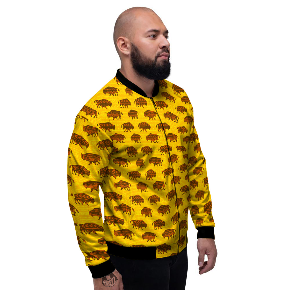 Bison Aztec Print Pattern Men's Bomber Jacket-grizzshop