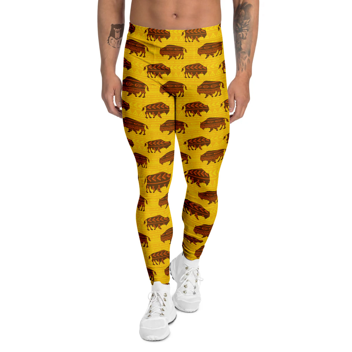 Bison Aztec Print Pattern Men's Leggings-grizzshop