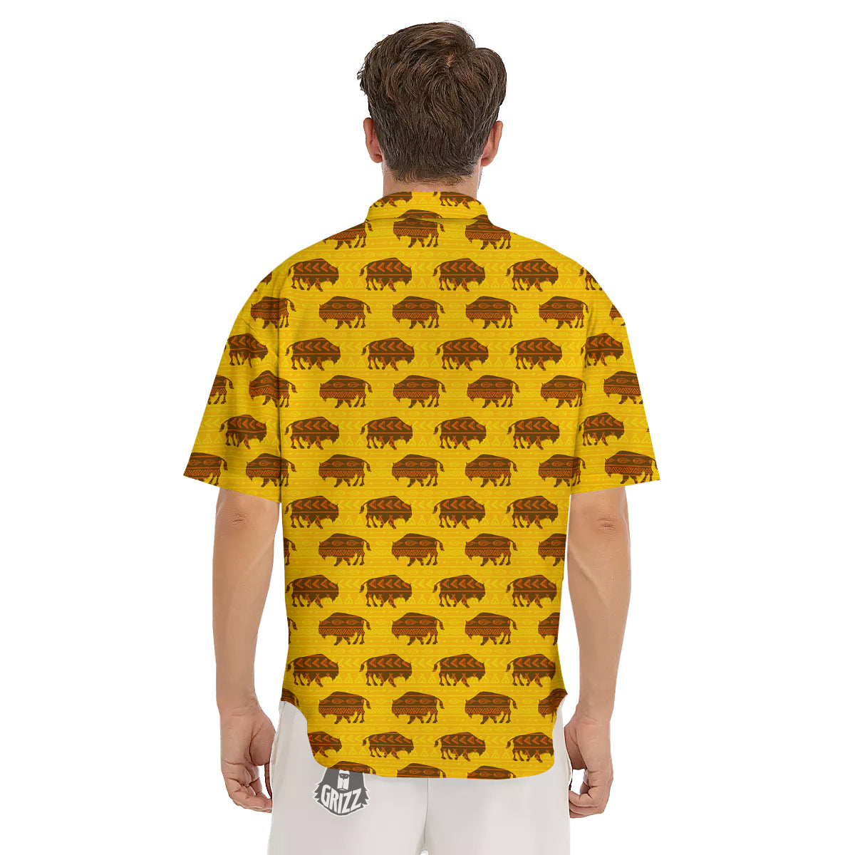 Bison Aztec Print Pattern Men's Short Sleeve Shirts-grizzshop