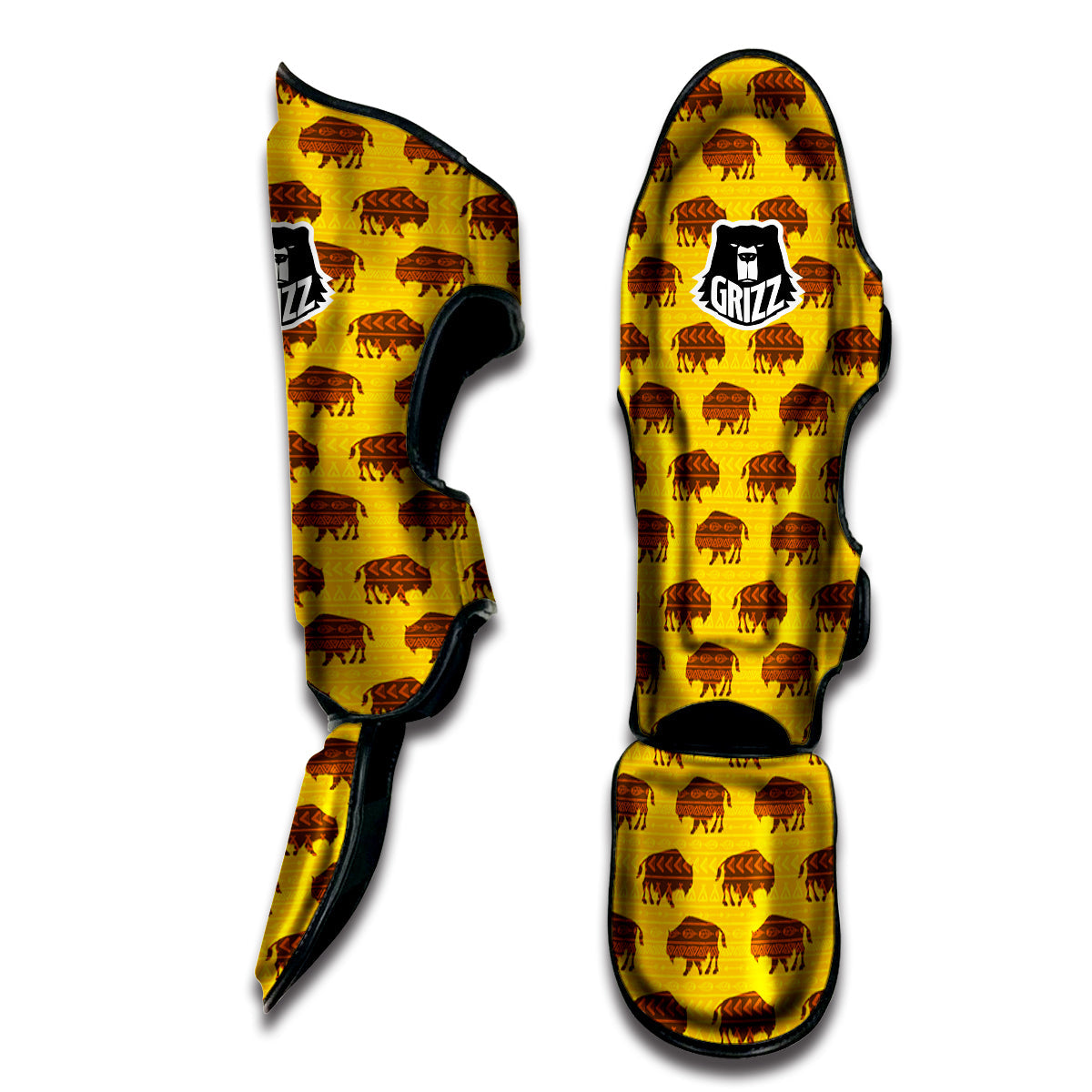 Bison Aztec Print Pattern Muay Thai Shin Guards-grizzshop