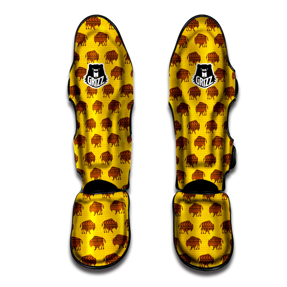Bison Aztec Print Pattern Muay Thai Shin Guards-grizzshop