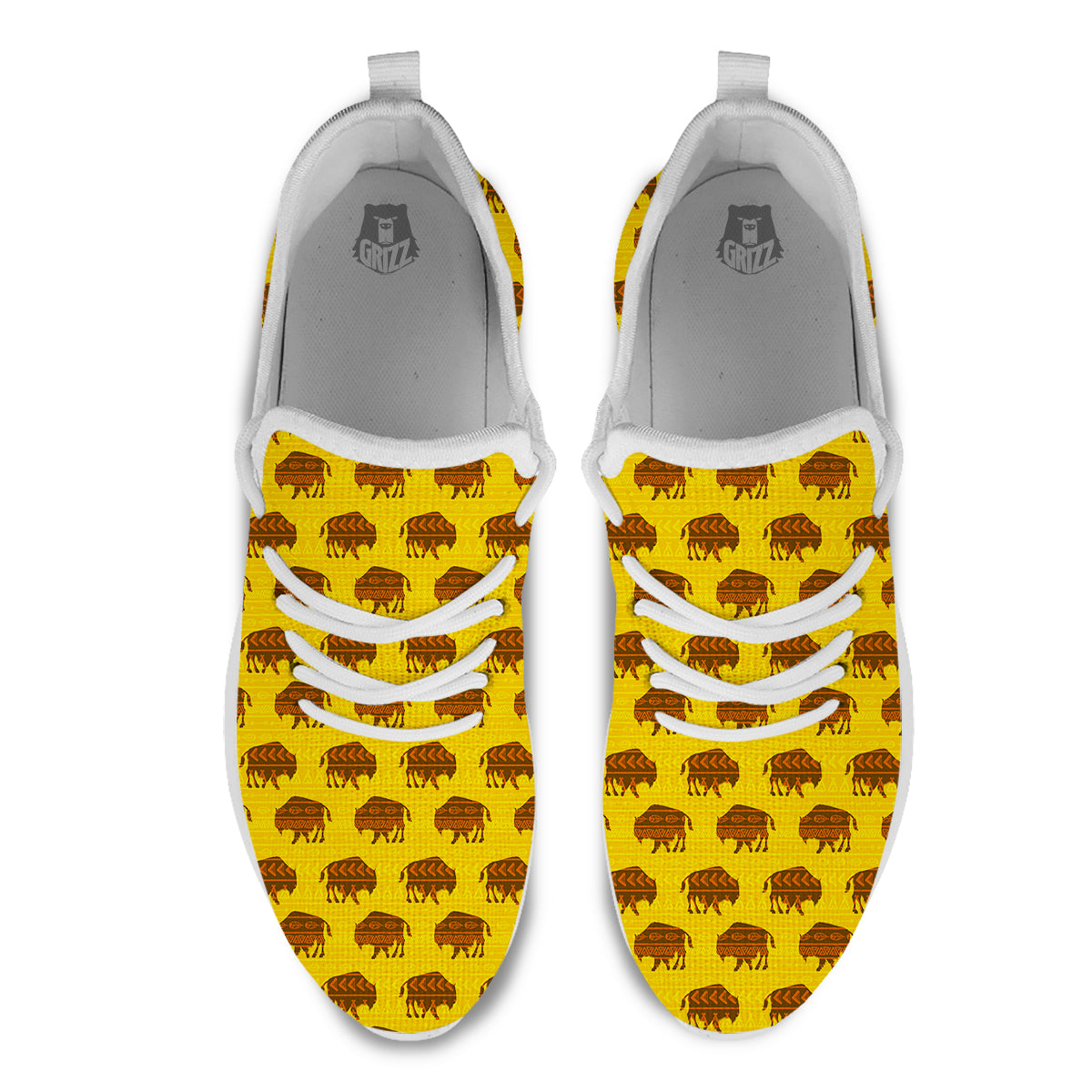 Bison Aztec Print Pattern White Athletic Shoes-grizzshop