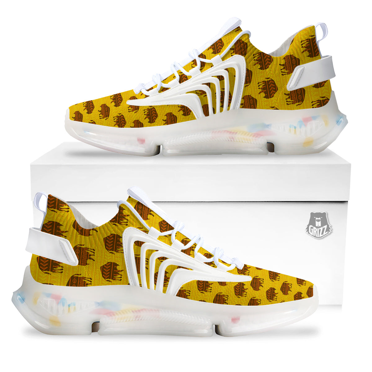 Bison Aztec Print Pattern White Gym Shoes-grizzshop