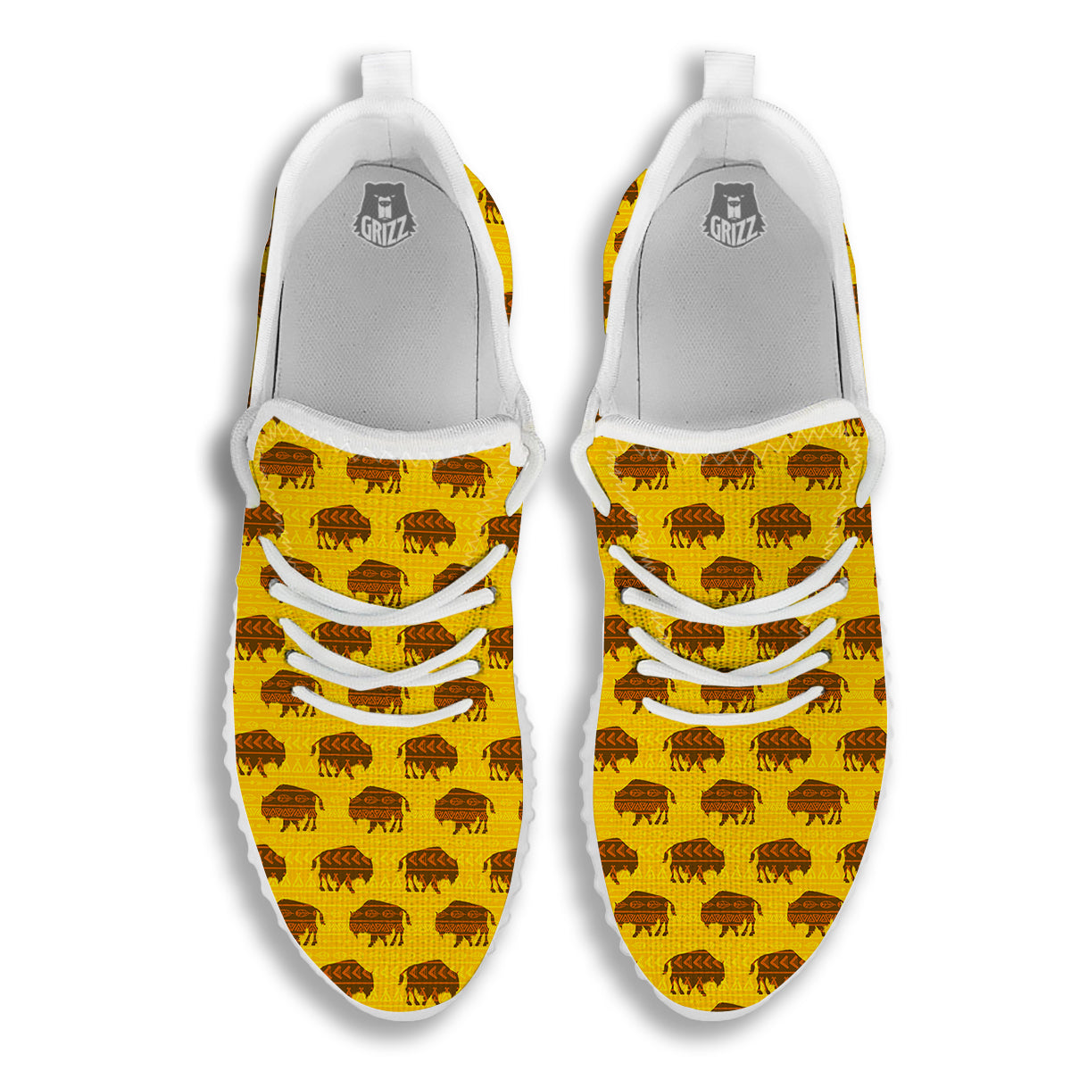Bison Aztec Print Pattern White Walking Shoes-grizzshop