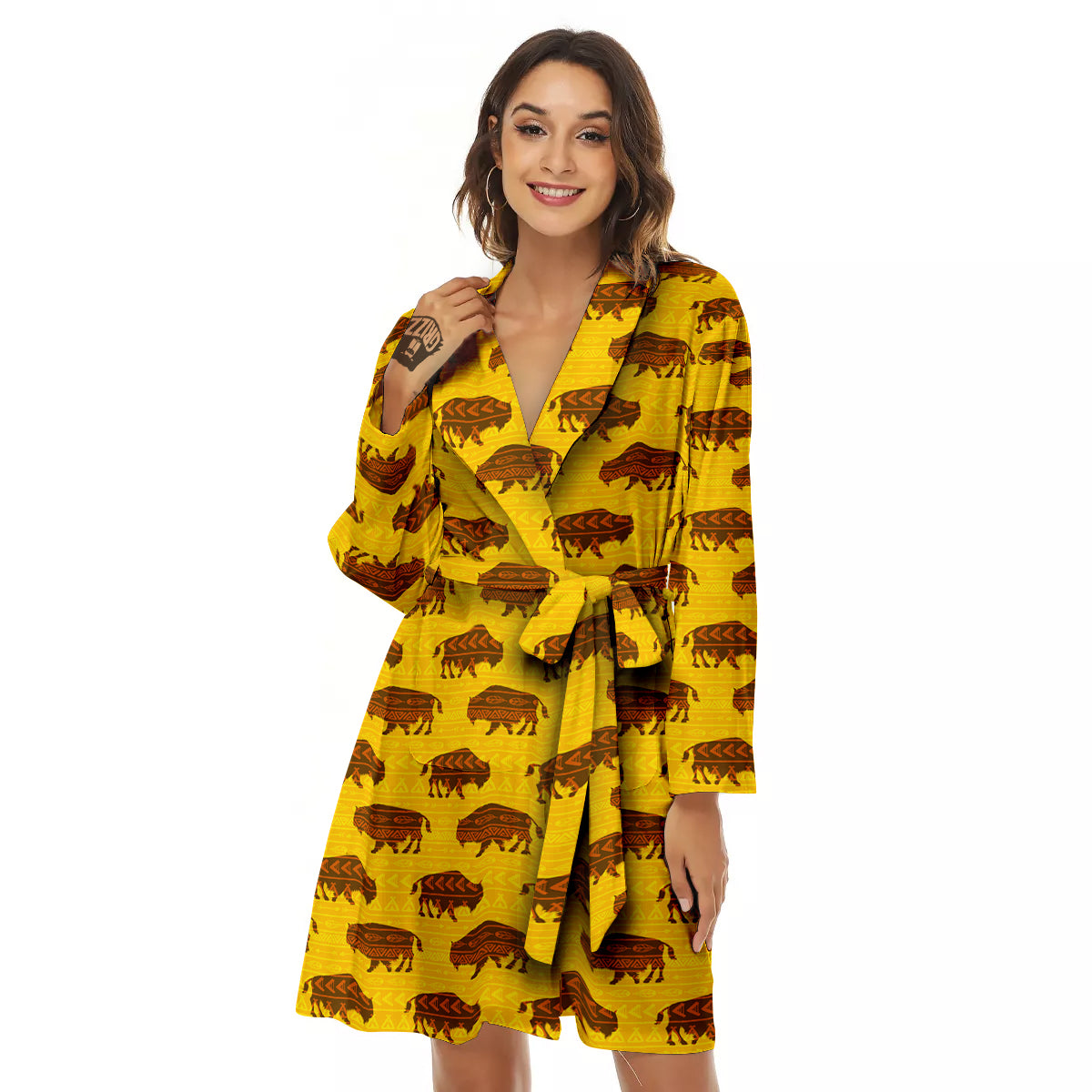 Bison Aztec Print Pattern Women's Robe-grizzshop