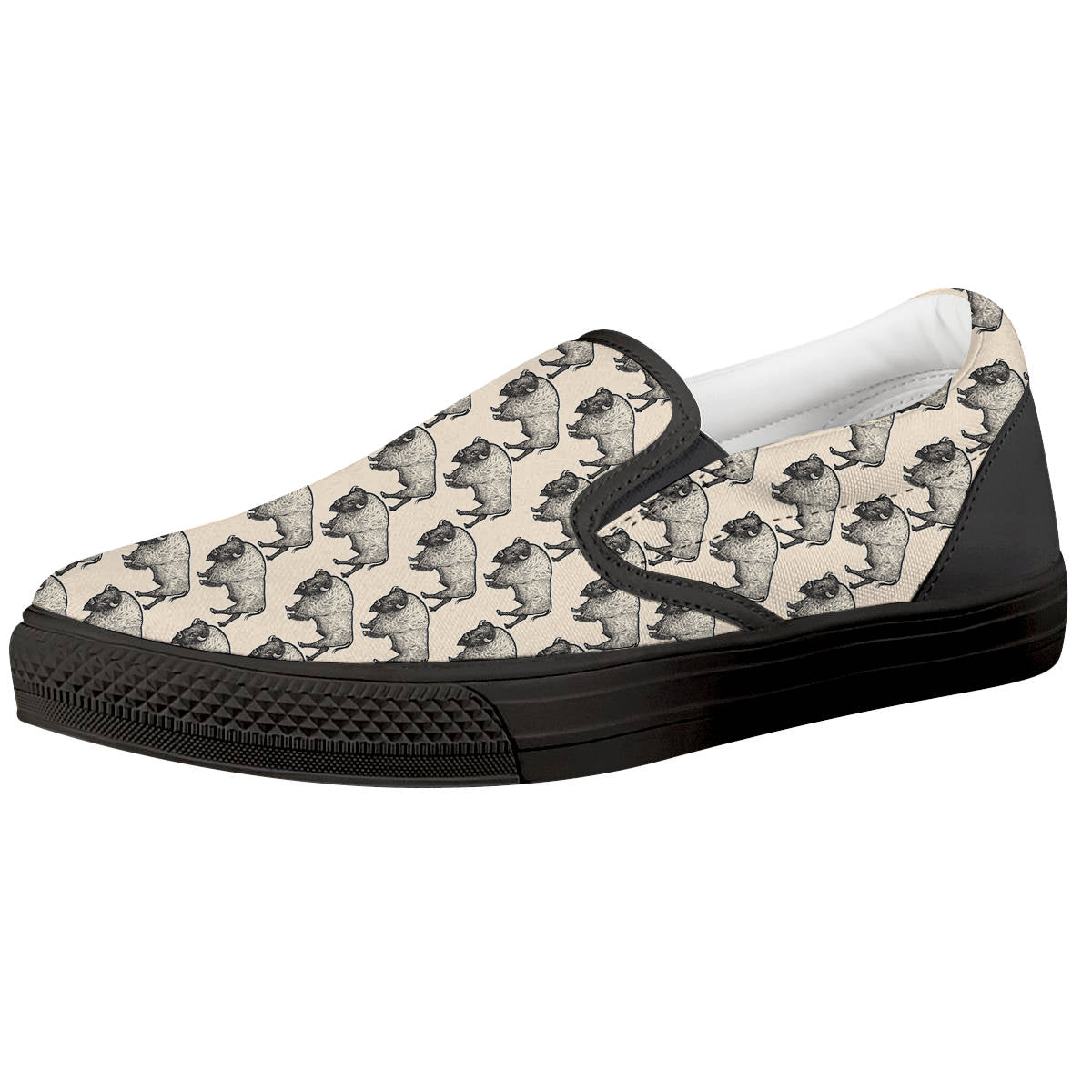 Bison Beige Print Pattern Black Slip On Shoes-grizzshop
