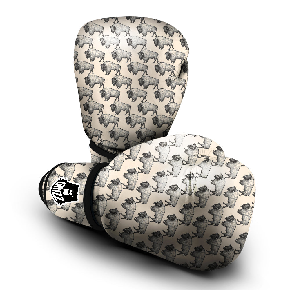 Bison Beige Print Pattern Boxing Gloves-grizzshop