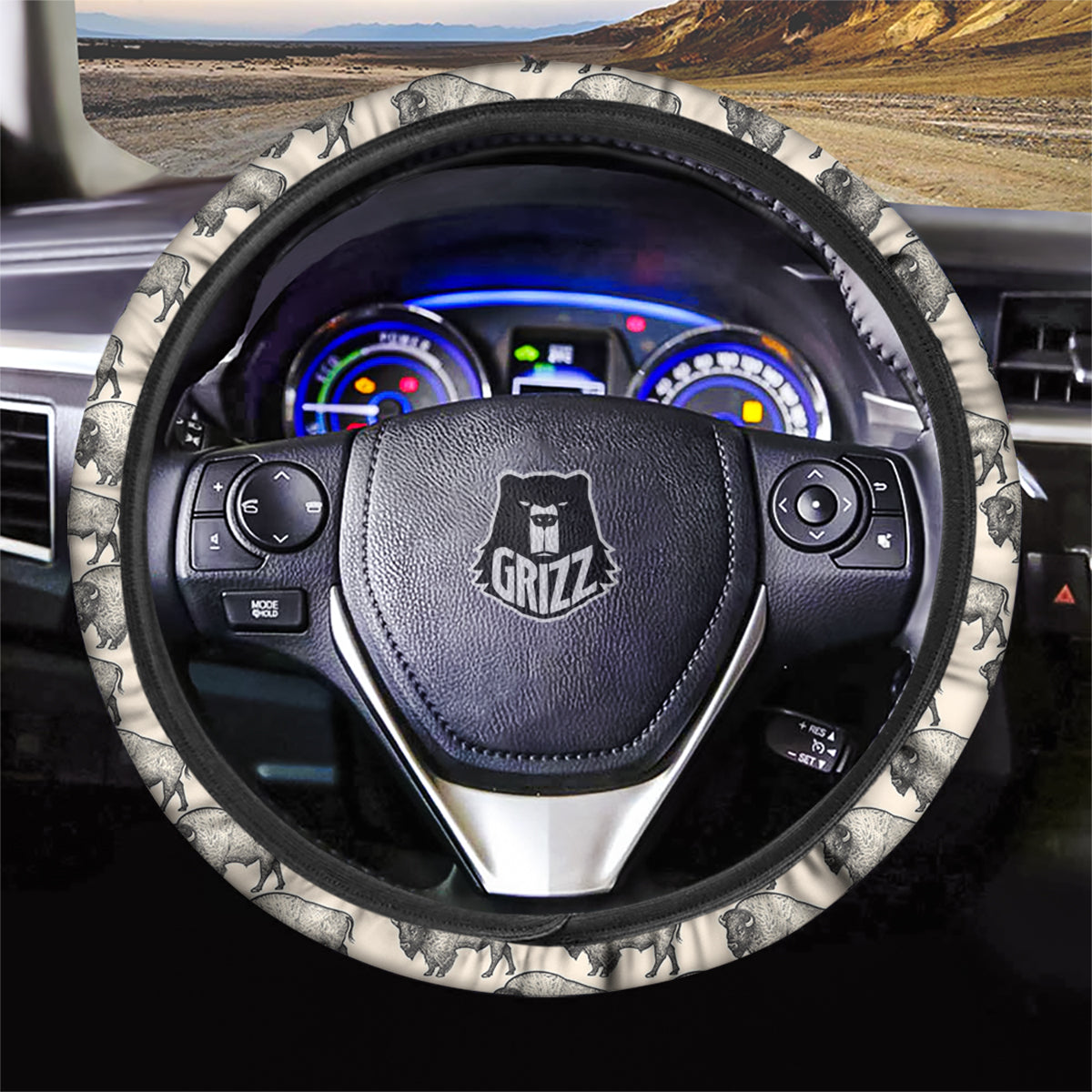 Bison Beige Print Pattern Car Steering Wheel Cover-grizzshop