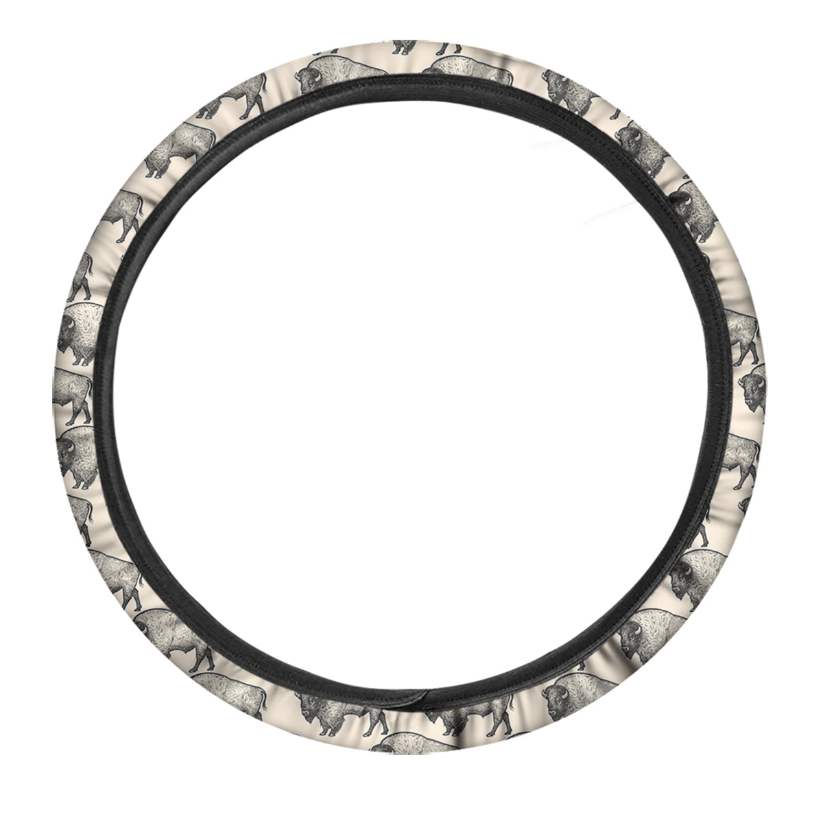 Bison Beige Print Pattern Car Steering Wheel Cover-grizzshop