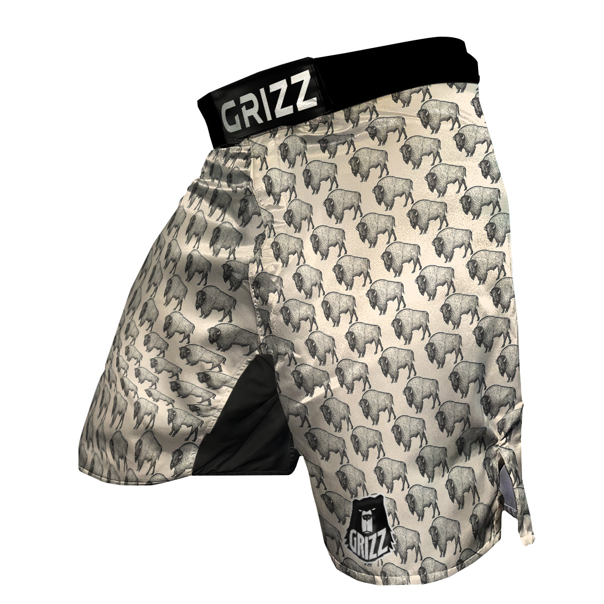 Bison Beige Print Pattern MMA Shorts-grizzshop