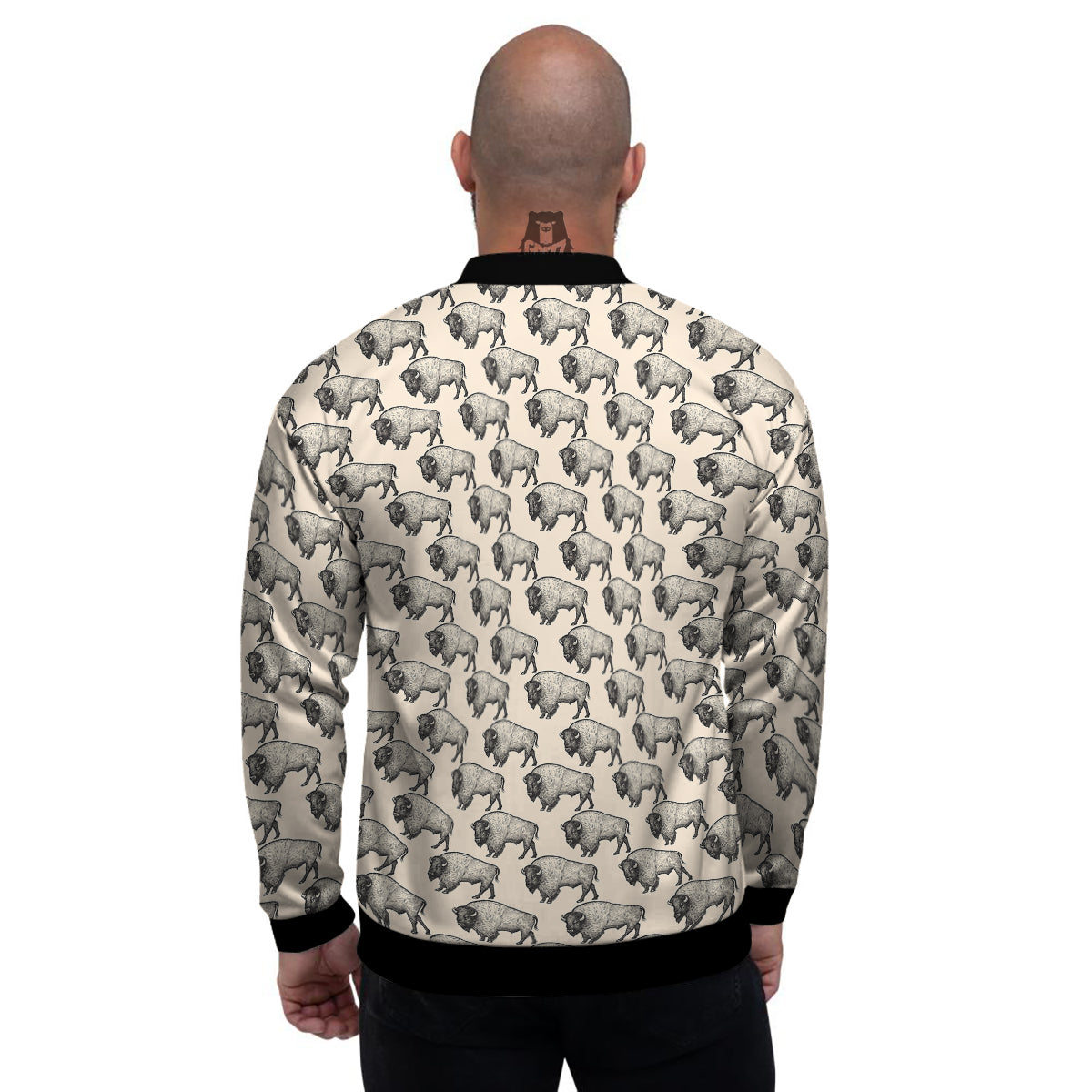 Bison Beige Print Pattern Men's Bomber Jacket-grizzshop