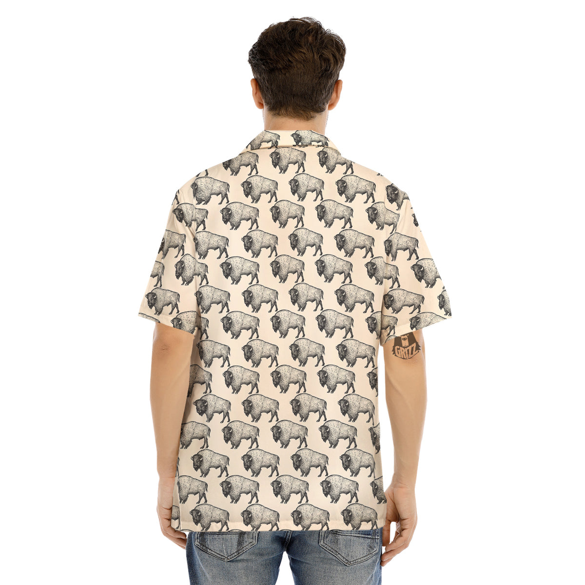 Bison Beige Print Pattern Men's Hawaiian Shirt-grizzshop
