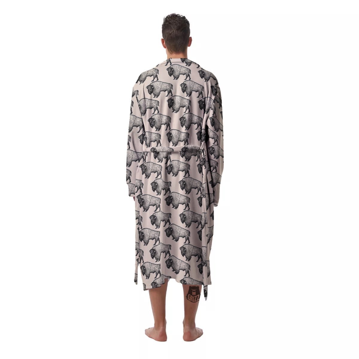 Bison Beige Print Pattern Men's Robe-grizzshop