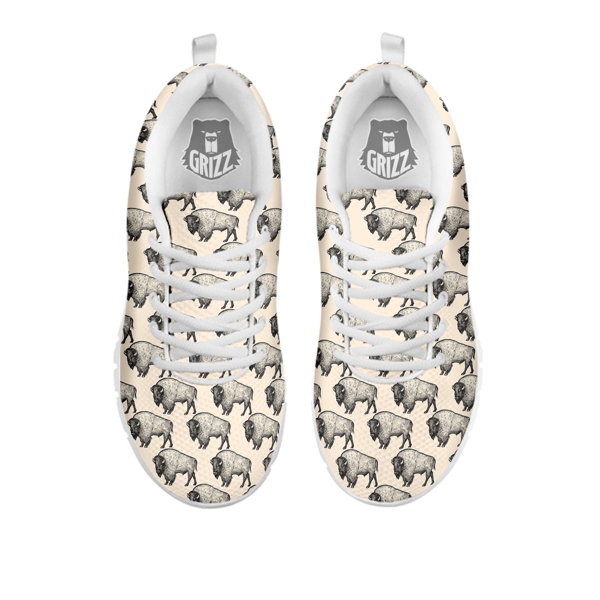 Bison Beige Print Pattern White Sneaker-grizzshop